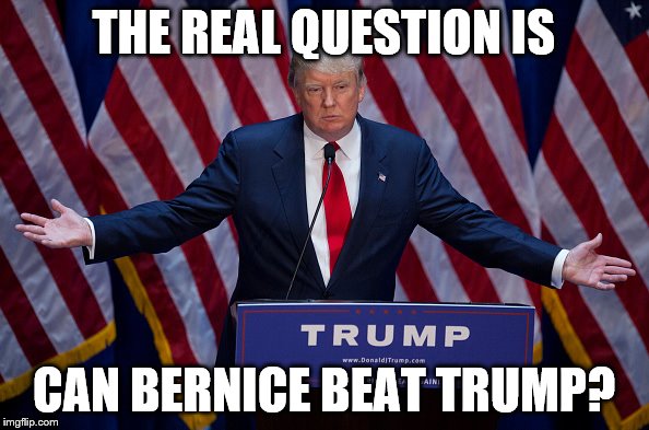 Trump Bruh | THE REAL QUESTION IS CAN BERNICE BEAT TRUMP? | image tagged in trump bruh | made w/ Imgflip meme maker