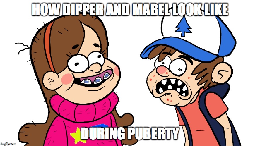 Dipper and Mabel During Puberty | HOW DIPPER AND MABEL LOOK LIKE; DURING PUBERTY | image tagged in dipper pines,mabel pines,gravity falls,memes,puberty | made w/ Imgflip meme maker