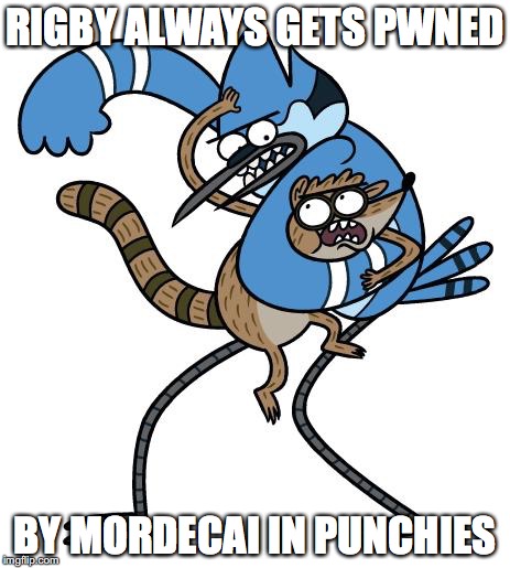 Punchies | RIGBY ALWAYS GETS PWNED; BY MORDECAI IN PUNCHIES | image tagged in mordecai,rigby,regular show,memes | made w/ Imgflip meme maker