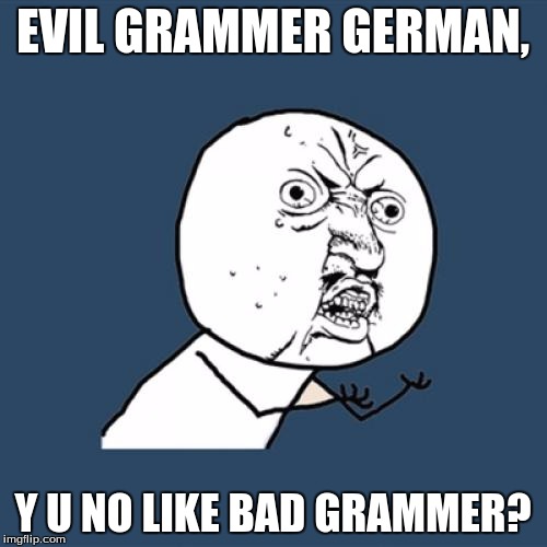 Y U No Meme | EVIL GRAMMER GERMAN, Y U NO LIKE BAD GRAMMER? | image tagged in memes,y u no | made w/ Imgflip meme maker