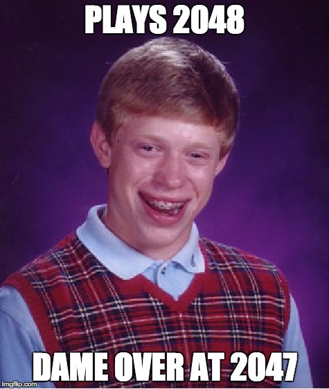 Bad Luck Brian | PLAYS 2048; DAME OVER AT 2047 | image tagged in memes,bad luck brian | made w/ Imgflip meme maker