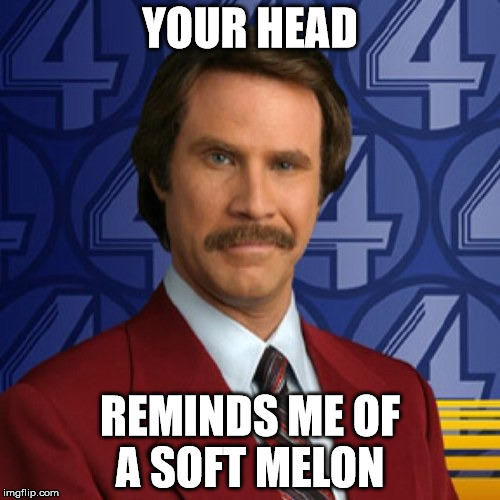 Ron Burgundy | YOUR HEAD; REMINDS ME OF A SOFT MELON | image tagged in ron burgundy | made w/ Imgflip meme maker