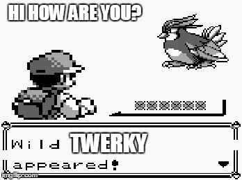 pokemon appears | HI HOW ARE YOU? TWERKY | image tagged in pokemon appears | made w/ Imgflip meme maker