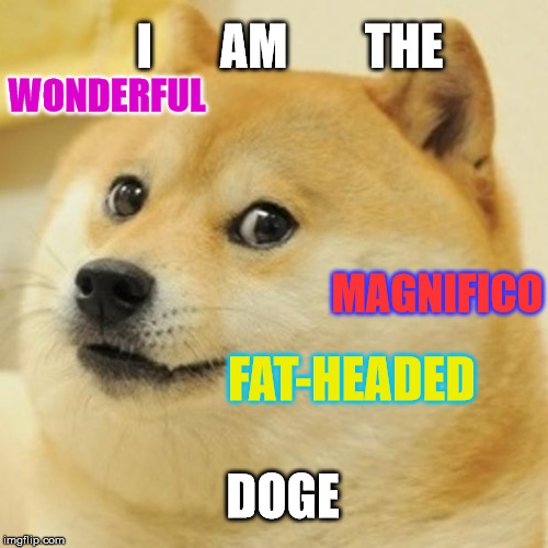 Doge | I       AM        THE; WONDERFUL; MAGNIFICO; FAT-HEADED; DOGE | image tagged in memes,doge | made w/ Imgflip meme maker