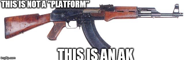 ak47 | THIS IS NOT A "PLATFORM"; THIS IS AN AK | image tagged in ak47 | made w/ Imgflip meme maker