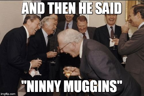 Laughing Men In Suits Meme | AND THEN HE SAID "NINNY MUGGINS" | image tagged in memes,laughing men in suits | made w/ Imgflip meme maker