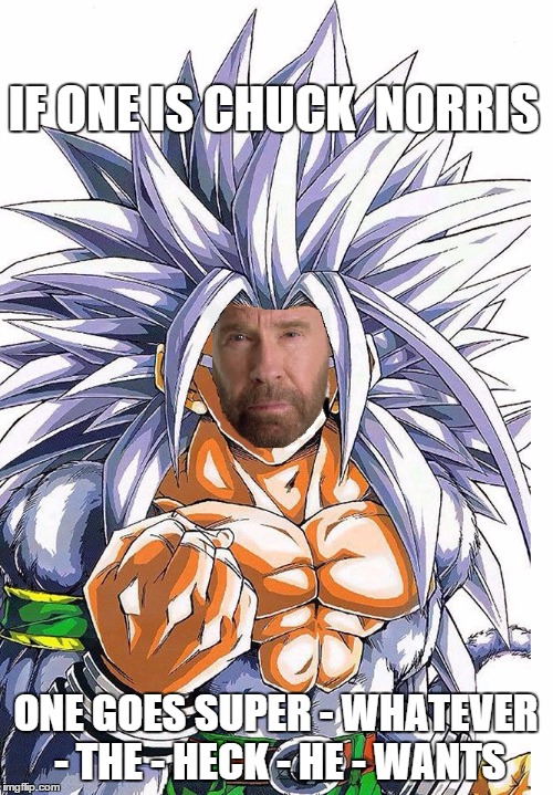 super saiyan chuck norris | IF ONE IS CHUCK  NORRIS ONE GOES SUPER - WHATEVER - THE - HECK - HE - WANTS | image tagged in super saiyan chuck norris | made w/ Imgflip meme maker