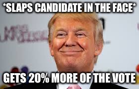 #Donald Life | *SLAPS CANDIDATE IN THE FACE*; GETS 20% MORE OF THE VOTE | image tagged in election 2016 | made w/ Imgflip meme maker