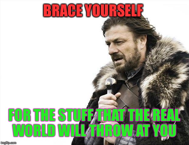 Brace Yourselves X is Coming Meme | BRACE YOURSELF FOR THE STUFF THAT THE REAL WORLD WILL THROW AT YOU | image tagged in memes,brace yourselves x is coming | made w/ Imgflip meme maker