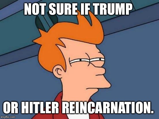 Trump or Hitler | NOT SURE IF TRUMP; OR HITLER REINCARNATION. | image tagged in memes,futurama fry,hitler,trump,funny | made w/ Imgflip meme maker