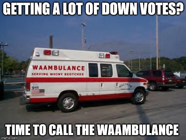 time to call the waambulance | GETTING A LOT OF DOWN VOTES? TIME TO CALL THE WAAMBULANCE | image tagged in waambulance | made w/ Imgflip meme maker