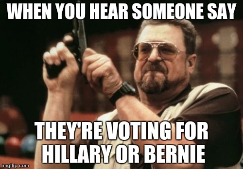 Am I The Only One Around Here Meme | WHEN YOU HEAR SOMEONE SAY; THEY'RE VOTING FOR HILLARY OR BERNIE | image tagged in memes,am i the only one around here,hillary clinton,bernie sanders,liberals,stupidity | made w/ Imgflip meme maker