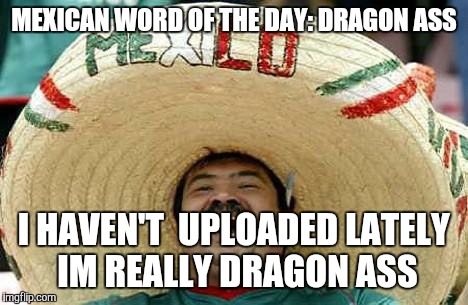 I just thought of it and i'm sure it was not presented very well |  MEXICAN WORD OF THE DAY: DRAGON ASS; I HAVEN'T  UPLOADED LATELY IM REALLY DRAGON ASS | image tagged in juan mexican man | made w/ Imgflip meme maker