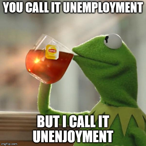 But That's None Of My Business | YOU CALL IT UNEMPLOYMENT; BUT I CALL IT UNENJOYMENT | image tagged in memes,but thats none of my business,kermit the frog | made w/ Imgflip meme maker