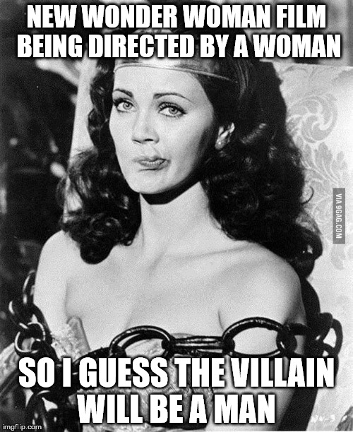 Wonder Woman Tied Up | NEW WONDER WOMAN FILM BEING DIRECTED BY A WOMAN; SO I GUESS THE VILLAIN WILL BE A MAN | image tagged in wonder woman tied up | made w/ Imgflip meme maker