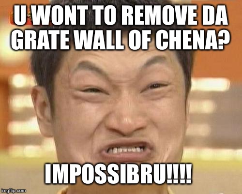 Impossibru Guy Original Meme | U WONT TO REMOVE DA GRATE WALL OF CHENA? IMPOSSIBRU!!!! | image tagged in memes,impossibru guy original | made w/ Imgflip meme maker