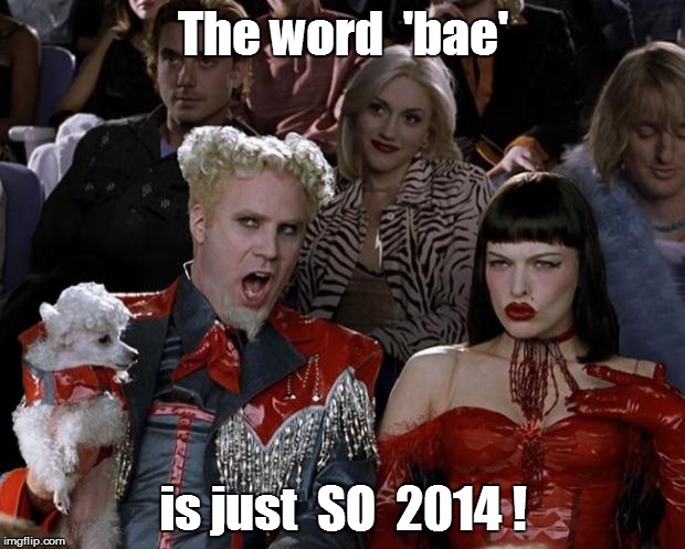Mugatu So Hot Right Now Meme | The word  'bae' is just  SO  2014 ! | image tagged in memes,mugatu so hot right now | made w/ Imgflip meme maker