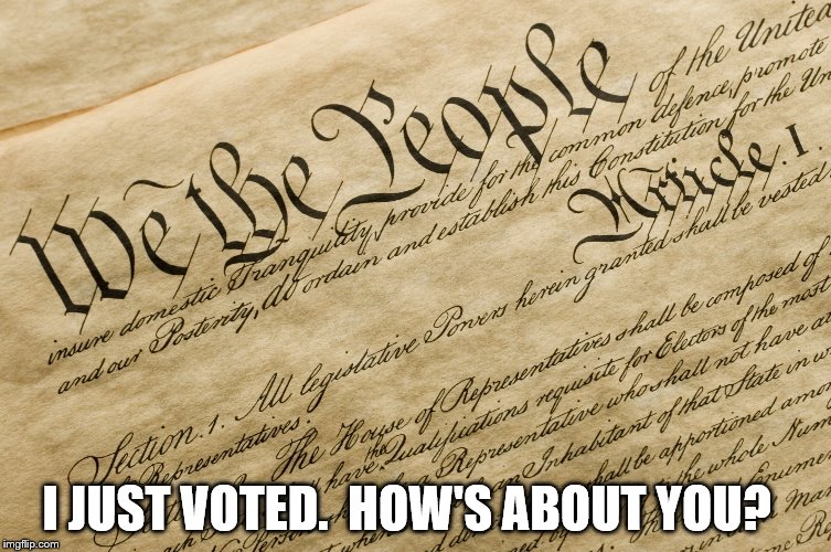 I JUST VOTED.  HOW'S ABOUT YOU? | image tagged in constitution | made w/ Imgflip meme maker