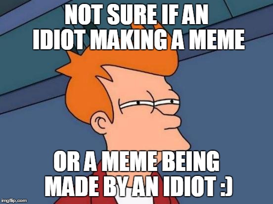 Futurama Fry Meme | NOT SURE IF AN IDIOT MAKING A MEME OR A MEME BEING MADE BY AN IDIOT :) | image tagged in memes,futurama fry | made w/ Imgflip meme maker