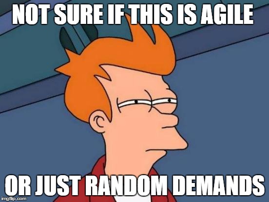 Agile projects - not everyone gets them  | NOT SURE IF THIS IS AGILE; OR JUST RANDOM DEMANDS | image tagged in memes,futurama fry,agile,project work,demanding clients,lost in translation | made w/ Imgflip meme maker