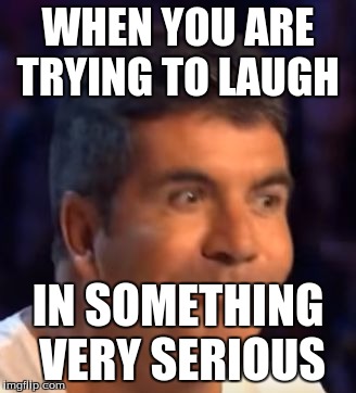 Trying not to laugh Simon | WHEN YOU ARE TRYING TO LAUGH; IN SOMETHING VERY SERIOUS | image tagged in trying not to laugh simon | made w/ Imgflip meme maker