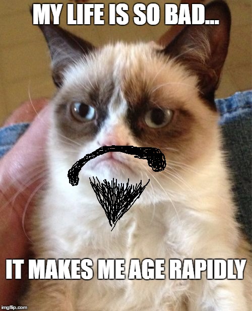 When you know your life sucks | MY LIFE IS SO BAD... IT MAKES ME AGE RAPIDLY | image tagged in grumpy cat,funny meme | made w/ Imgflip meme maker