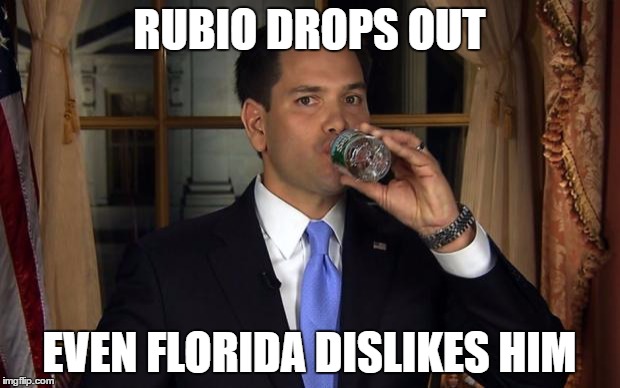 Florida dislikes him | RUBIO DROPS OUT; EVEN FLORIDA DISLIKES HIM | image tagged in rubio | made w/ Imgflip meme maker