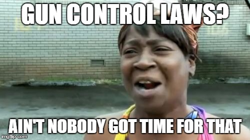 Ain't Nobody Got Time For That Meme | GUN CONTROL LAWS? AIN'T NOBODY GOT TIME FOR THAT | image tagged in memes,aint nobody got time for that | made w/ Imgflip meme maker
