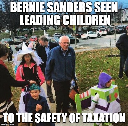 BERNIE SANDERS SEEN LEADING CHILDREN; TO THE SAFETY OF TAXATION | image tagged in bernie sanders | made w/ Imgflip meme maker