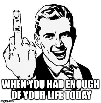 Fuck You | WHEN YOU HAD ENOUGH OF YOUR LIFE TODAY | image tagged in fuck you | made w/ Imgflip meme maker