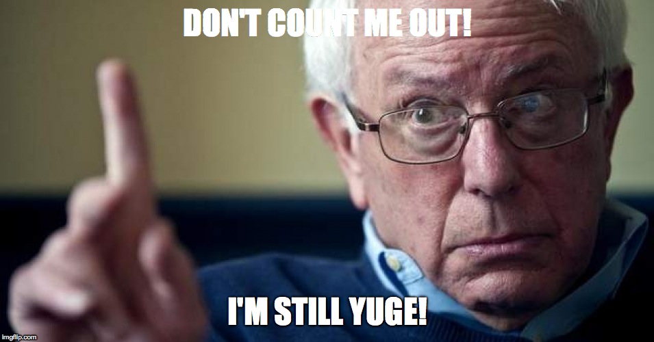 Bernie Sanders | DON'T COUNT ME OUT! I'M STILL YUGE! | image tagged in bernie sanders | made w/ Imgflip meme maker