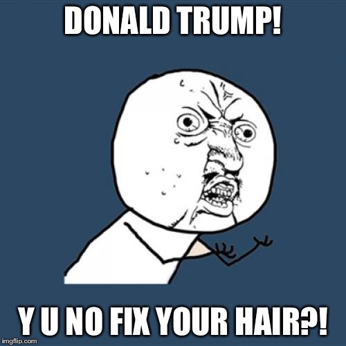 Y U No Meme | DONALD TRUMP! Y U NO FIX YOUR HAIR?! | image tagged in memes,y u no | made w/ Imgflip meme maker