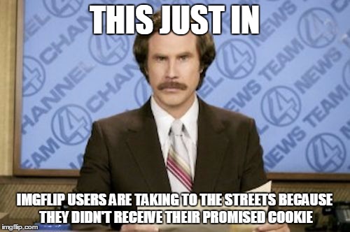 THIS JUST IN IMGFLIP USERS ARE TAKING TO THE STREETS BECAUSE THEY DIDN'T RECEIVE THEIR PROMISED COOKIE | made w/ Imgflip meme maker