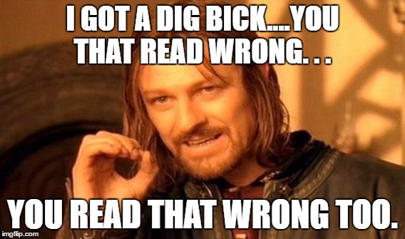 misreading | I GOT A DIG BICK....YOU THAT READ WRONG. . . YOU READ THAT WRONG TOO. | image tagged in memes,proof read,funny memes | made w/ Imgflip meme maker