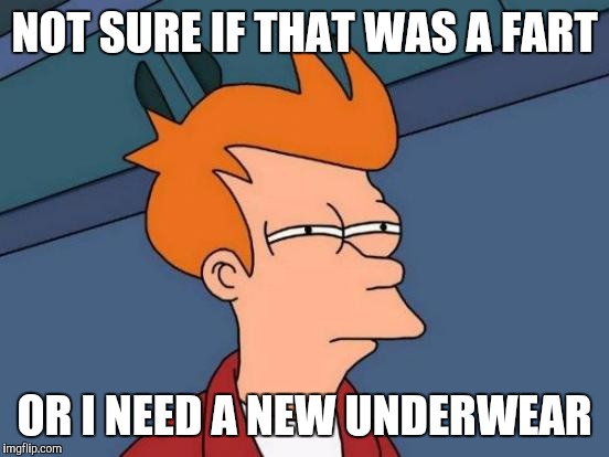 Futurama Fry Meme |  NOT SURE IF THAT WAS A FART; OR I NEED A NEW UNDERWEAR | image tagged in memes,futurama fry | made w/ Imgflip meme maker