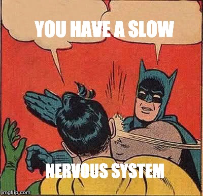 Batman Slapping Robin Meme | YOU HAVE A SLOW; NERVOUS SYSTEM | image tagged in memes,batman slapping robin | made w/ Imgflip meme maker