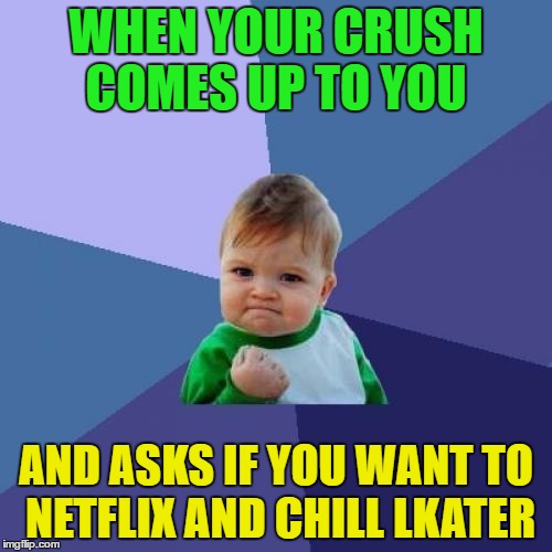 Success Kid | WHEN YOUR CRUSH COMES UP TO YOU; AND ASKS IF YOU WANT TO NETFLIX AND CHILL LKATER | image tagged in memes,success kid | made w/ Imgflip meme maker