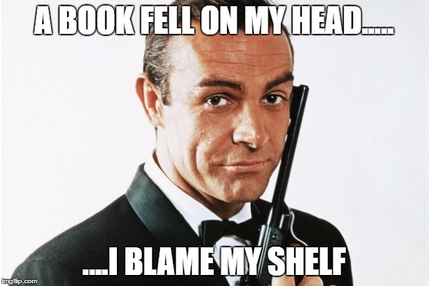 I BLAME MY SHELF image tagged in connery bond made w/ Imgflip meme maker.