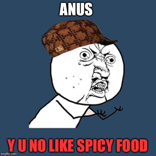 Y U No Meme | ANUS; Y U NO LIKE SPICY FOOD | image tagged in memes,y u no,scumbag | made w/ Imgflip meme maker
