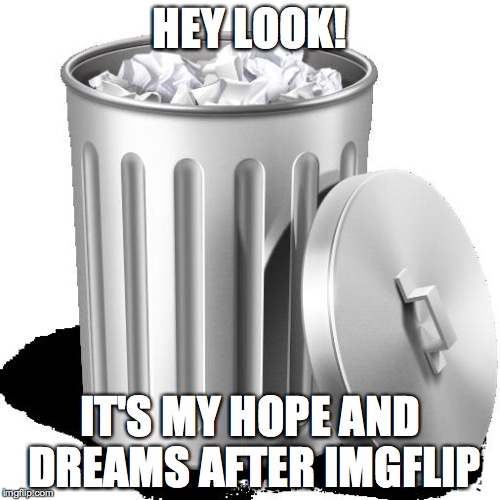 Trash can full | HEY LOOK! IT'S MY HOPE AND DREAMS AFTER IMGFLIP | image tagged in trash can full | made w/ Imgflip meme maker