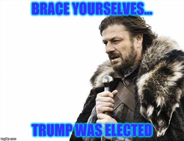 Brace Yourselves X is Coming | BRACE YOURSELVES... TRUMP WAS ELECTED | image tagged in memes,brace yourselves x is coming | made w/ Imgflip meme maker