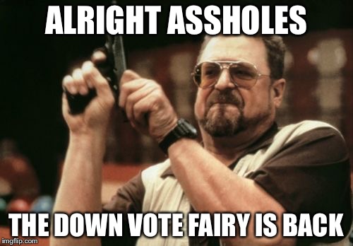 Am I The Only One Around Here Meme | ALRIGHT ASSHOLES; THE DOWN VOTE FAIRY IS BACK | image tagged in memes,am i the only one around here | made w/ Imgflip meme maker