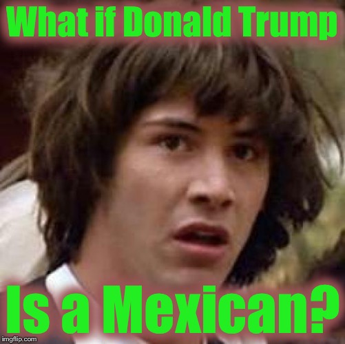 Olé! | What if Donald Trump; Is a Mexican? | image tagged in memes,conspiracy keanu | made w/ Imgflip meme maker