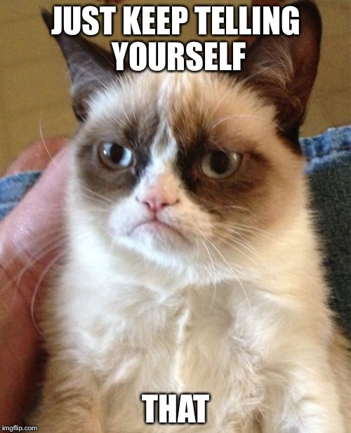 Grumpy Cat Meme | JUST KEEP TELLING YOURSELF THAT | image tagged in memes,grumpy cat | made w/ Imgflip meme maker