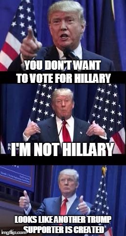 Let's make a deal Trump | YOU DON'T WANT TO VOTE FOR HILLARY; I'M NOT HILLARY; LOOKS LIKE ANOTHER TRUMP SUPPORTER IS CREATED | image tagged in let's make a deal trump | made w/ Imgflip meme maker