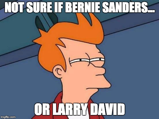 Futurama Fry | NOT SURE IF BERNIE SANDERS... OR LARRY DAVID | image tagged in memes,futurama fry | made w/ Imgflip meme maker