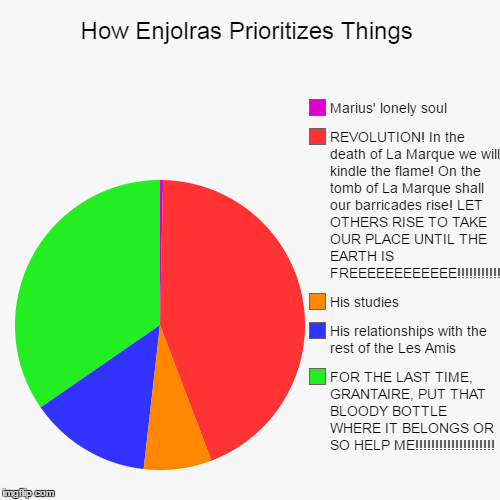 Enjolras & His Priorities | image tagged in funny,pie charts,les miserables,enjolras,revolution,musicals | made w/ Imgflip chart maker