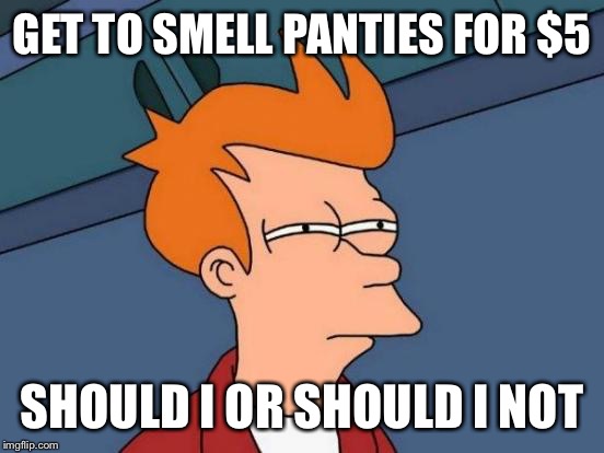 futurama | GET TO SMELL PANTIES FOR $5; SHOULD I OR SHOULD I NOT | image tagged in memes,futurama fry,awesome,funny memes | made w/ Imgflip meme maker