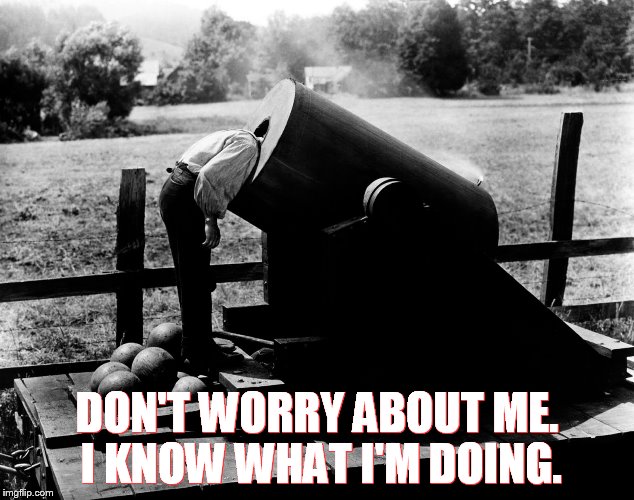 DON'T WORRY ABOUT ME. I KNOW WHAT I'M DOING. | image tagged in demotivationals | made w/ Imgflip meme maker