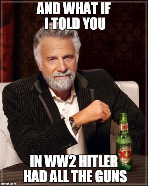 AND WHAT IF I TOLD YOU IN WW2 HITLER HAD ALL THE GUNS | image tagged in memes,the most interesting man in the world | made w/ Imgflip meme maker